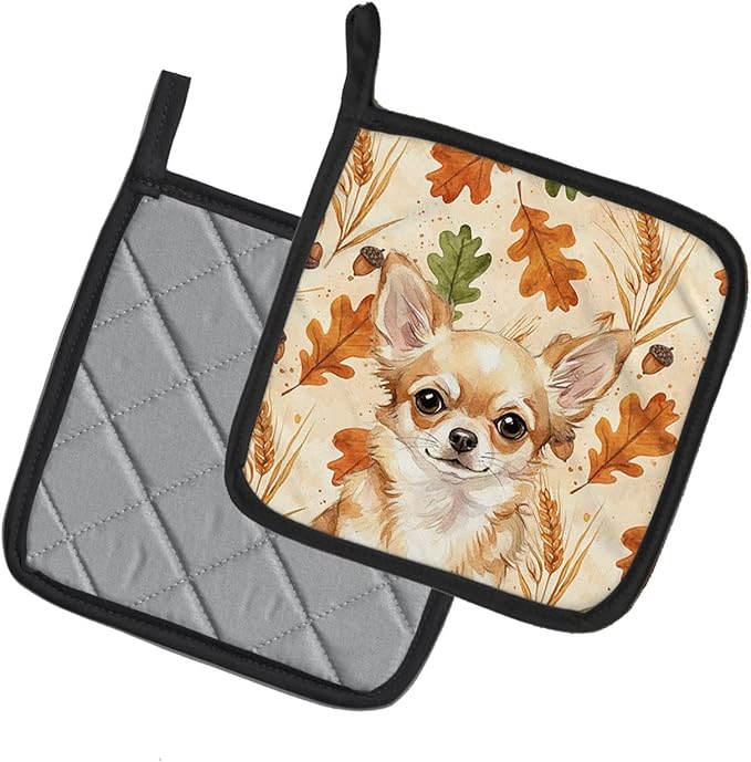 Caroline's Treasures Fawn Chihuahua Heirloom Fall Pair of Pot Holders Pair 7.5x7.5 Quilted Insulated Hot Pads Decorative Kitchen Gift Made in USA