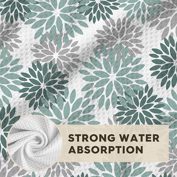 Artoid Mode Green Dahlia Floral Kitchen Dish Cloths, 12x12 Inch Quick Dry Microfiber Dishcloths for Kitchen Premium Dish Rags Set of 2
