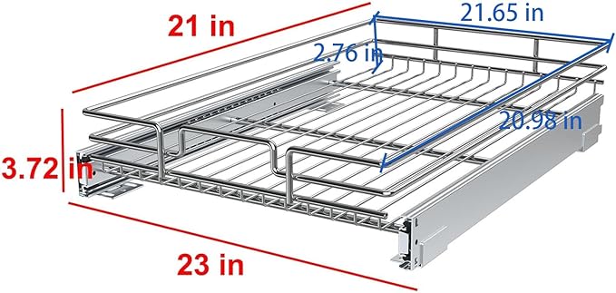 Pull Out Cabinet Organizer, Heavy-Duty Metal Sliding Drawer Shelf for Kitchen Cabinets, Chrome, Doesn't Include Door Fittings (23 * 21 IN)
