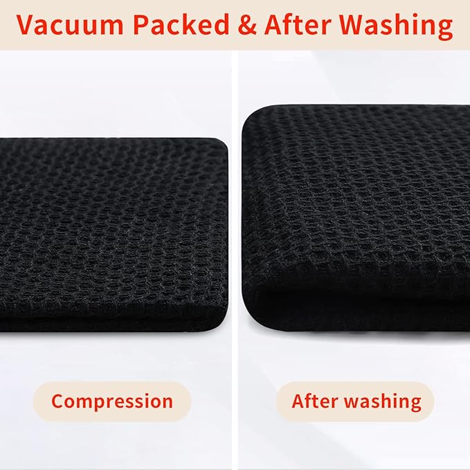 Homaxy 100% Cotton Oversized Waffle Weave Kitchen Dish Towels, Ultra Soft Absorbent Quick Drying Cleaning Towel, 20 x 28 Inches, 6-Pack, Black