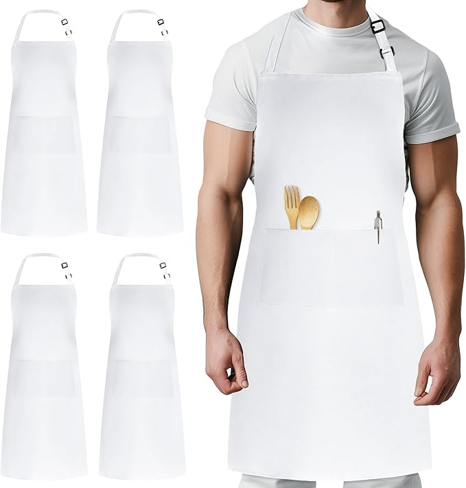 Syntus 4 Pack Adjustable Bib Apron with 2 Pockets Cooking Kitchen Aprons for Women Men Chef
