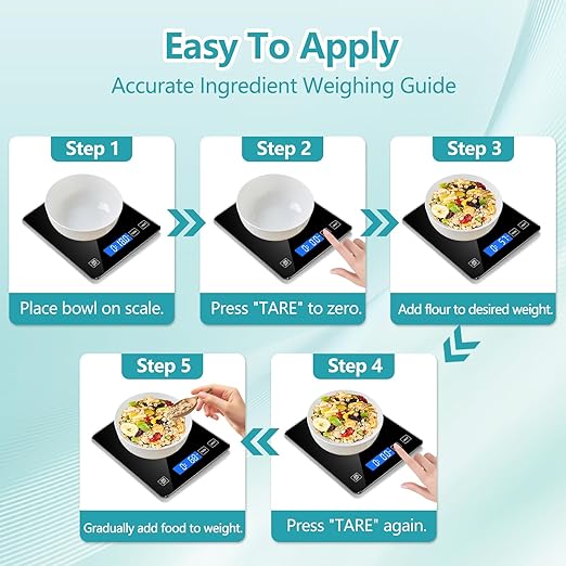 Food Kitchen Scale, Digital Food Scale 33lb/15kg Digital Kitchen Scale Precisely Measures Grams and Ounces for Meal Prep Baking and Cooking, Rechargeable 304 Stainless Steel Kitchen Scale Black