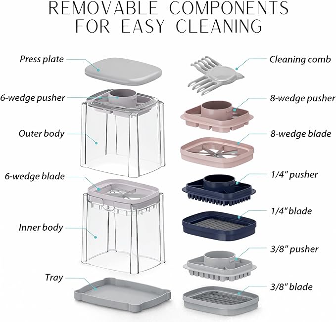 Brieftons PerfectCut Vegetable Chopper: 4-Blade Veggie Dicer Fruit Slicer, Potato French Fry Cutter, Wedge Cutter, Onion Chopper, Egg Slicer with 5 Recipe Ebooks, Safe to Use, Easy to Clean & Store