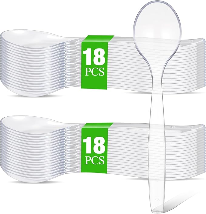 LemonRoad 10 in Plastic Serving Spoons for Buffet Clear Plastic Utensils for Hot and Cold Food Extra Large Heavy Duty Disposable Serving Spoon Utensils for Parties, Holidays and Gatherings(36 Pack)