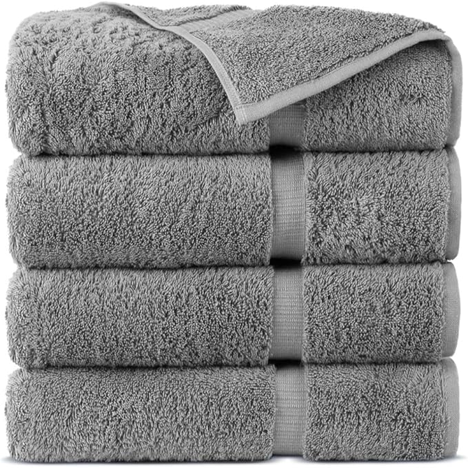 Towel Bazaar Premium Cotton Super Soft and Absorbent Turkish Towels (4-Piece Extra Large Bath Towels, Gray)