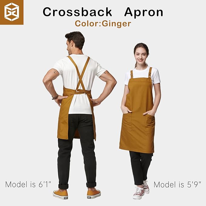 Unisex Kitchen Apron, Cross Strap Apron with 2 Pockets, Durable Waterproof Professional Apron