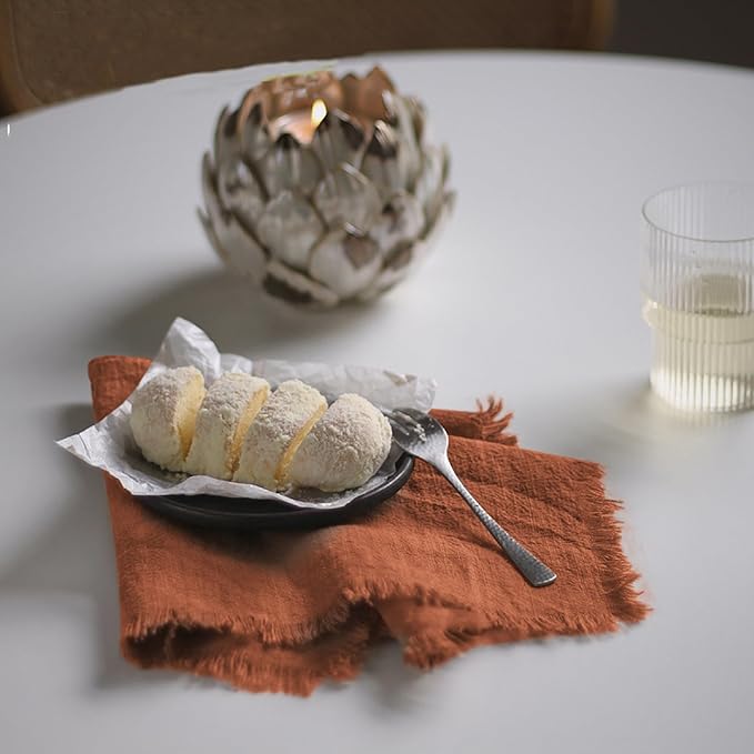 Handmade Cloth Napkins 100% Cotton Napkins with Fringe，Delicate Handmade Cloth Napkins for Dinners, Parties, Weddings and More，18 x 18 Inch Set of 12 - Terracotta
