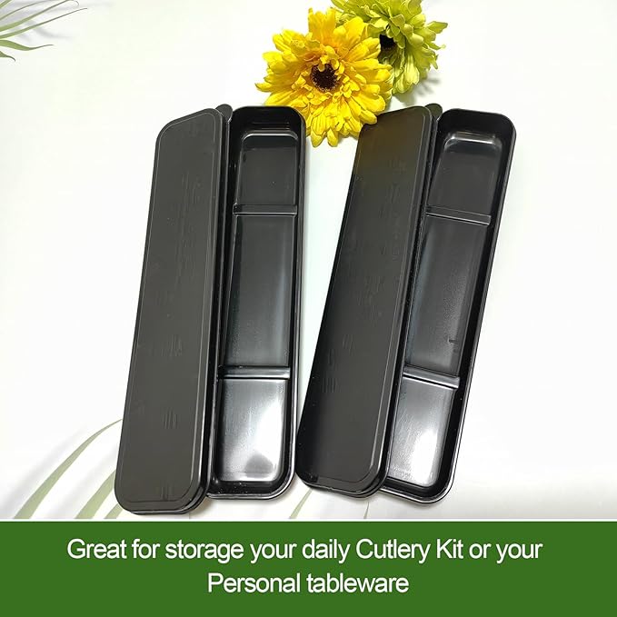 Travel Cutlery Case Portable Utensil Holder Travel Silverware Case Flatware Storage Box Camping Utensils Cases for Fork Spoon Chopsticks Lunch Box, 8.26 x 2.1 Inches (Black, Small)