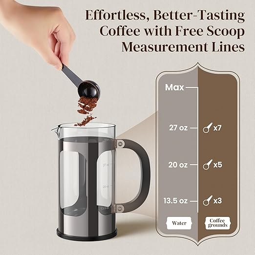 Veken French Press Coffee Maker 34oz, No Plastic Touching Cafe,Thickened Glass Stainless Steel Brewer, Cold Brew Cafetera Tea pot for Kitchen Travel Camping, Gifts, Decor, Bar Accessories, Dark Pewter