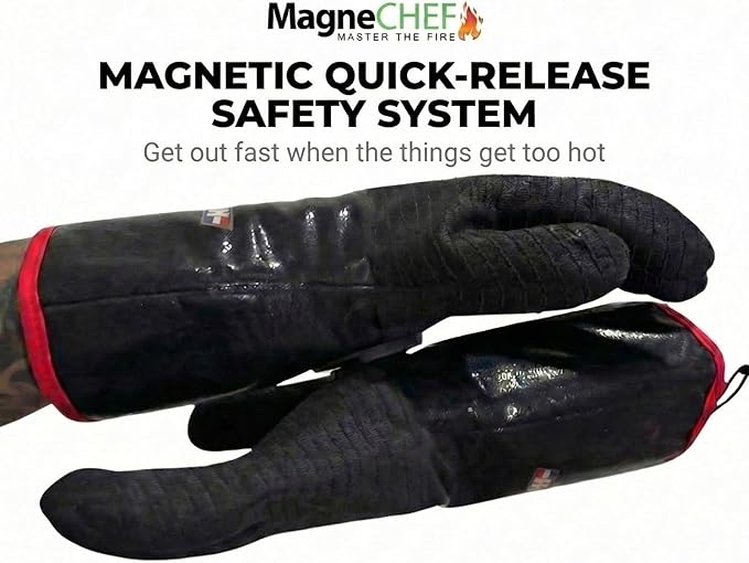MagneCHEF Freedom BBQ Gloves 932°F Heat Rated Magnetic EZ On Off Safety Clips Waterproof for Grills Smokers Fryers Ovens