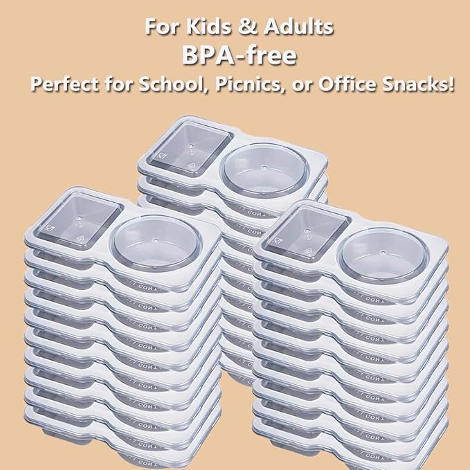 40 Sets Reusable Snack Containers Bulk , Double Compartment Snackle Box Container with Lids - Leak-Proof BPA-Free Food Storage, Condiments Portion Control Dip Cups for Kids School Lunches, Meal Prep