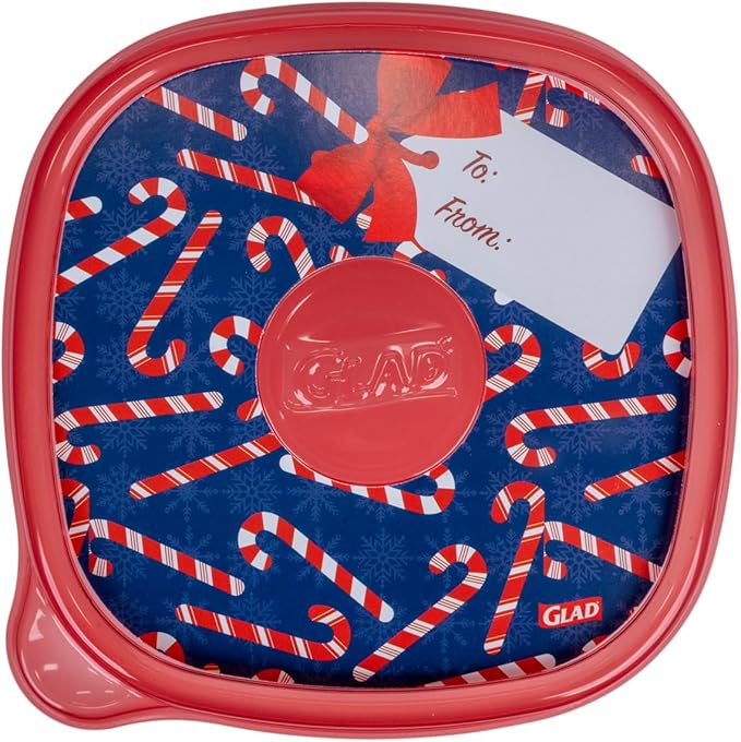 Glad GladWare Holiday Food Storage Containers with Reversible Gift Tags, Large Square BPA Free Plastic for Holiday Cookies and Gifting, Microwave Freezer Dishwasher Safe, 42 Oz, 3 Count