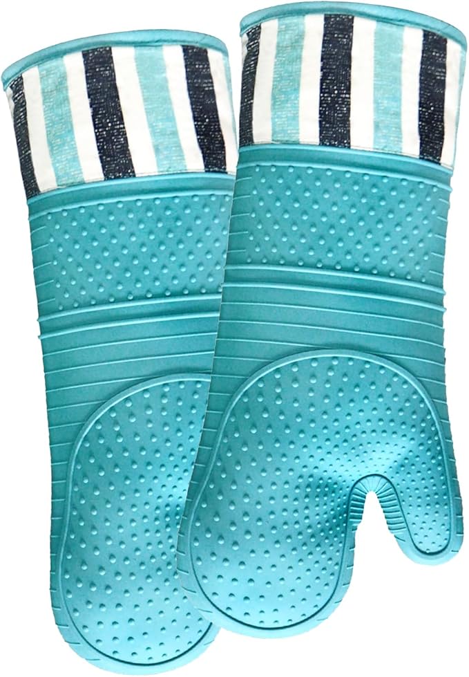 RED LMLDETA Heat Resistant 550 Degree Oven mitt, Silicone Oven Hot Mitts - 1 Pair, Extra Long Professional Baking Oven Gloves - Food Safe,Pot Holders Cooking,Grilling,Kitchen (Blue Mittens)