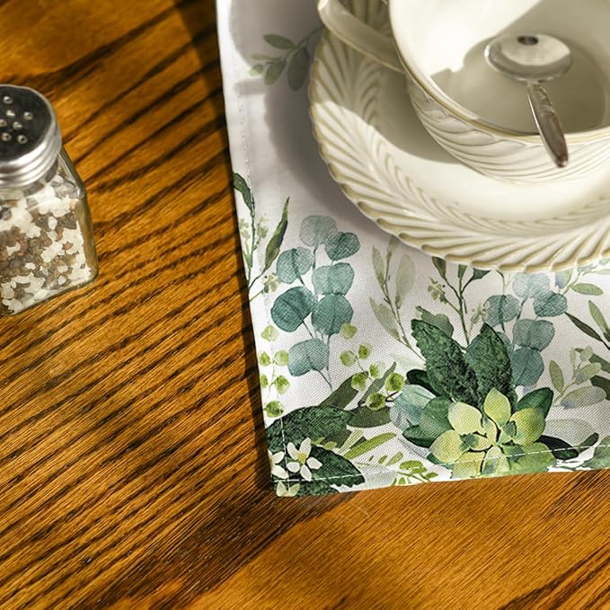 Horaldaily Spring Summer Cloth Napkins 18 x 18 Inch, Eucalyptus Floral Party Dinner Decoration Washable Napkins Set of 4