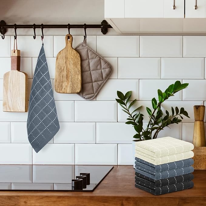 Nialnant 6 Pack Dish Cloths for Washing Dishes, 100% Cotton Reusable Cleaning Rag,Ultra Soft Absorbent, Quick Drying Dish Towels for Kitchen,12x12 Inches Beige+Grey+Black