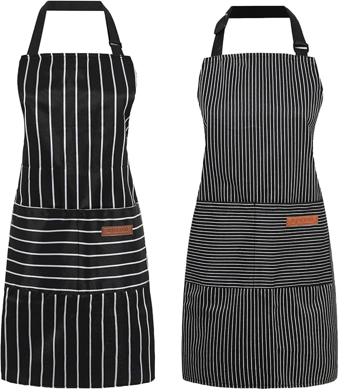 2 Pack Cooking Aprons Adjustable Bib Apron for Women with 2 Pockets, Kitchen Restaurant Men Chefs Aprons
