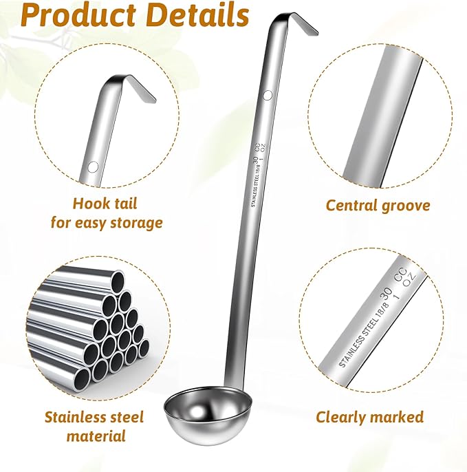 12 Pcs Stainless Steel Soup Ladle for Serving with Long Handles Portion Control Serving Spoons, Cooking Servings Ladle for Cooking Sauce Stews Kitchen Home(1 oz)
