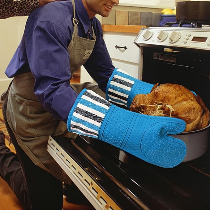 RED LMLDETA Heat Resistant 550 Degree Oven mitt, Silicone Oven Hot Mitts - 1 Pair, Extra Long Professional Baking Oven Gloves - Food Safe,Pot Holders Cooking,Grilling,Kitchen (Navy)