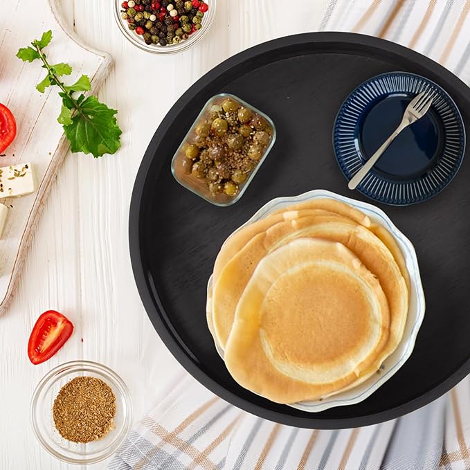 13in Black Bamboo Lazy Susan Turntable - Round Rotating Organizer for Cabinet, Table Top & Kitchen | Spice & Seasoning Spining Serving Tray