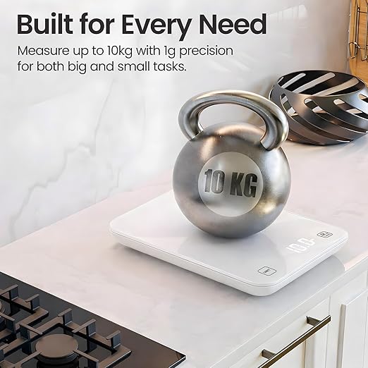 Smart Food Scale with Nutritional Calculator - Waterproof LED Display Digital Kitchen Scale for Weight Loss - Food Scale with App for Keto Macro Diet, Calorie Counting - 22lb/10kg (White Glass)