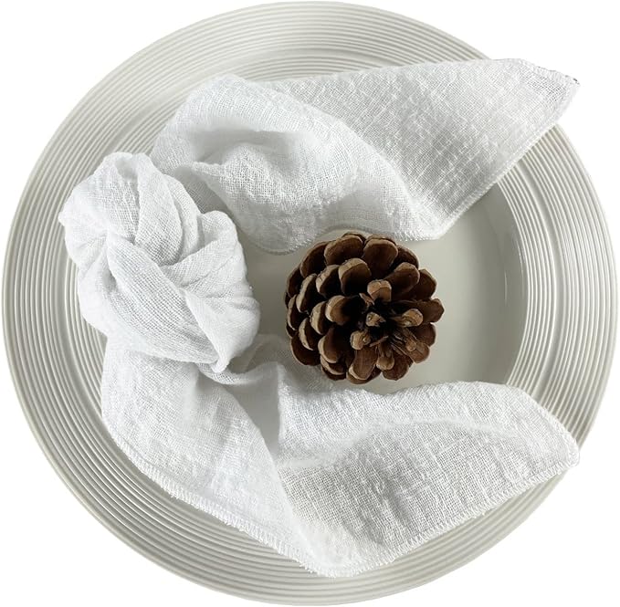 EHLDekol Gauze Cloth Napkins 6 Pack 16x16 Inches 100% Natural Soft Cotton Weddings Decorative Parties Family Everyday Use Bulk Linen Dinner Napkins (White, 6 Pack)