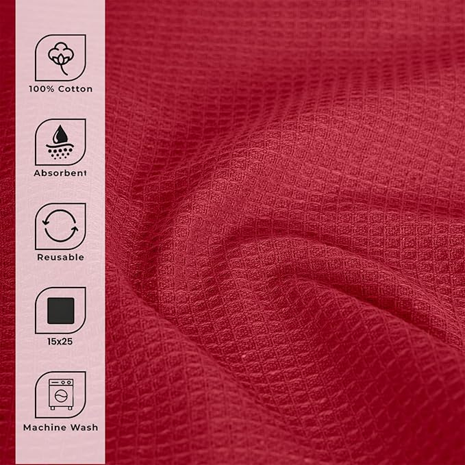 Blue Needles Waffle Weave Kitchen Towels, 15x25 Inches 100% Cotton Set of 6 Dish Towels for Kitchen, Ultra Soft & Absorbent with Hanging Loop, Spring Summer Dish Rags for Quick Drying - Burgundy