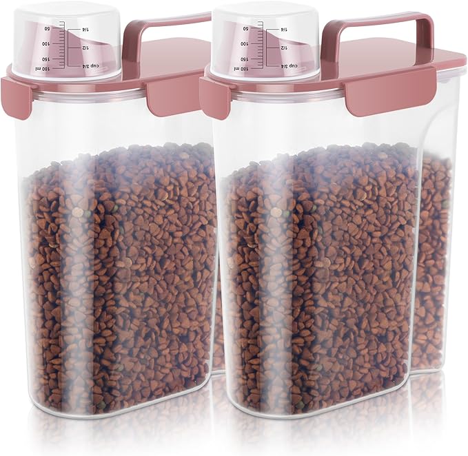 LEAWALK 5Lbs Airtight Cat Dog Food Storage Container with Upgraded Large Nozzle BPA-Free, Pet Food Storage Containers for Rice, Grain, Pet Food, Flour, Dog Treat Storage (Pink×2, 5L-2pack)