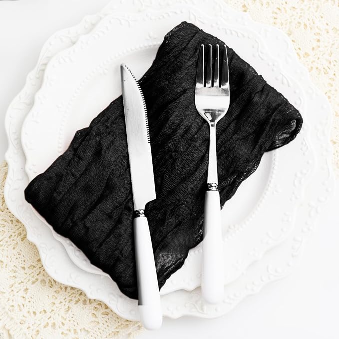 100 Pack Black Cheesecloth Napkins Washable 21x21 Inches Black Cloth Napkins Set of 100 Dinner Table Napkins for Wedding Rustic Boho Cotton Gauze Summer Bridal Baby Shower Party Table Decor