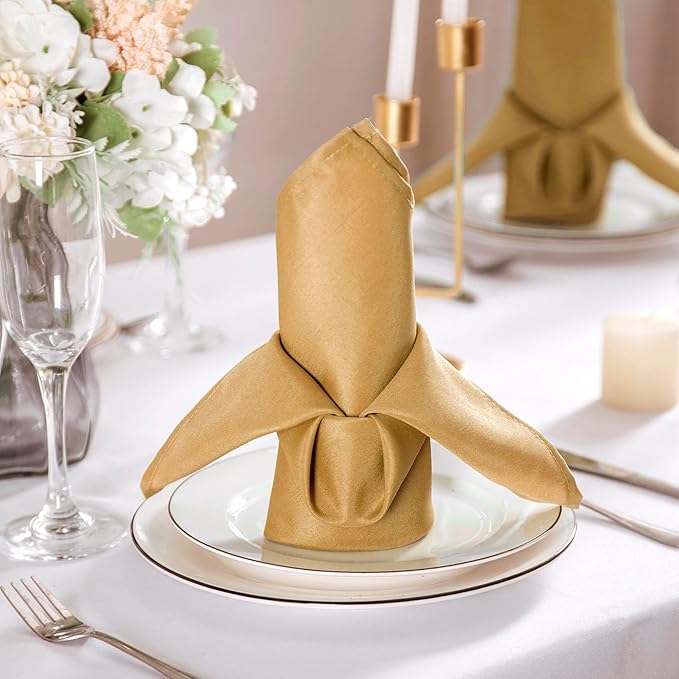 Bailarina Cloth Napkins Set of 80,17x17 inches Dinner Napkins Cloth Washable,Polyester Square Table Cloth Napkin Bulk with Hemmed Edges Ideal for Banquets, Parties and Weddings-Gold