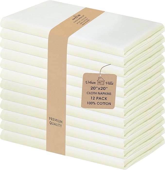 Urban Villa Dinner Napkins Ivory Cloth Napkins Set of 12 Dinner Napkins(20X20) 100% Cotton Highly Absorbent Washable Durable Reusable Ideal for Easter Decorations Reataurant Wedinng Farmhouse Parties