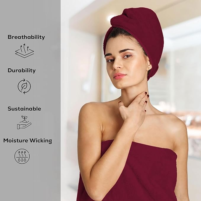 GOLD TEXTILES Premium Bath Towels Set (Pack of 4,27 x 54) 100% Ring-Spun Cotton Bathroom Towels for Hotel, Spa, Soft and Absorbent (27 x 54, Red Wine - 4 Pcs)