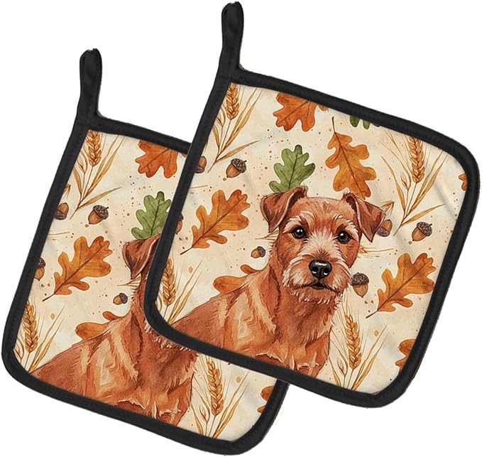 Caroline's Treasures Red Norfolk Terrier Heirloom Fall Pair of Pot Holders Pair 7.5x7.5 Quilted Insulated Hot Pads Decorative Kitchen Gift Made in USA