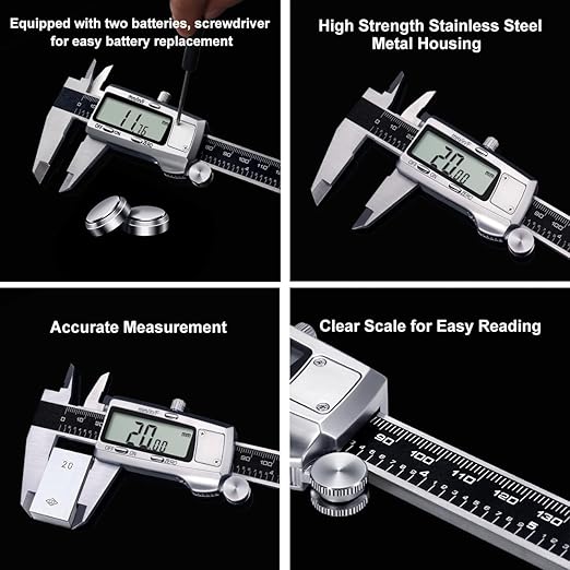 Kynup Digital Caliper, Caliper Measuring Tool, Micrometer Dial Vernier Caliper Digital, Full Turn Off, Stainless Steel, Switch from Inch Metric Fraction, Black(6Inch/150MM)