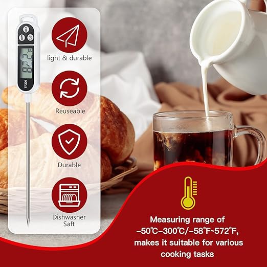 Copkim Meat Food Thermometer Food with Probe Water Liquid Instant Read Digital Thermometer Kitchen Cooking Supplies for Cooking BBQ Milk Yogurt(White)