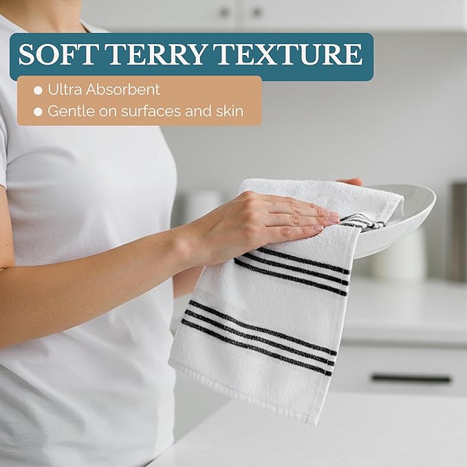 Casa Platino Dish Towels and Dish Cloths for Washing Dishes, 8 Piece Kitchen Towel and Dishcloth Set for Sinkside Duties – A Sleek Staple for Efficient Post-Meal Cleanup – Black