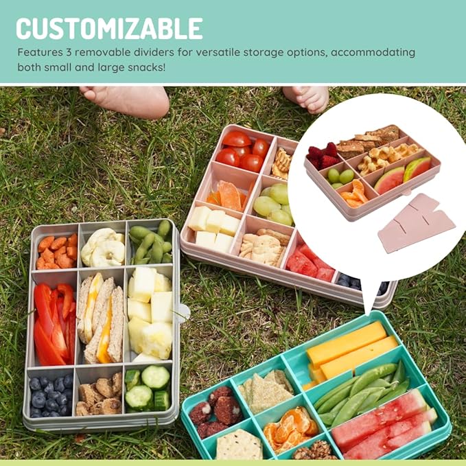 melii Snackle Box |12-Compartment Snack Container with Removable Dividers, BPA-Free Food Storage for Travel, School & On-the-Go Snacks, Kids & Family Organizer (Pink)