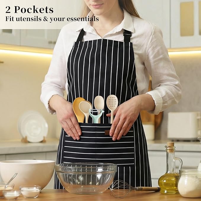 2 Pack Cooking Aprons Adjustable Bib Apron for Women with 2 Pockets, Kitchen Restaurant Men Chefs Aprons