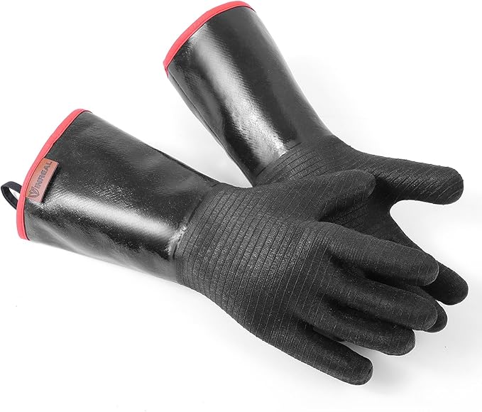 BBQ Grill Gloves – Heat Resistant up to 932°F, Waterproof & Oil Resistant Neoprene, 14-Inch Long Sleeve Cooking Gloves for Grilling, Fryer, Baking, Smoker