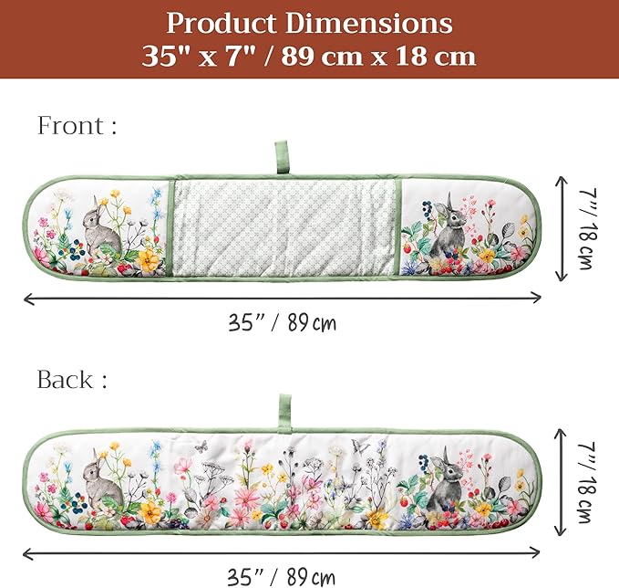 Maison d' Hermine Double Oven Mitts 100% Cotton 7"x35" Double Oven Mitt Heat Resistant BBQ Cooking Gloves with Loop Baking Grilling Gifts for Mothers Day Spring Summer (Printemps)