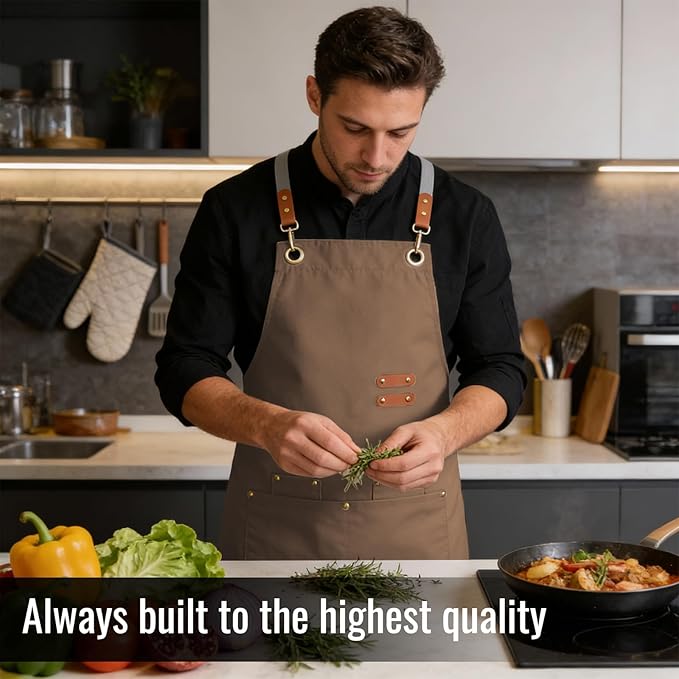Aoomzoon Durable Kitchen Apron,Multifunctional Chef Aprons for Women & Men with Pockets for Cooking Baking & Daily Use
