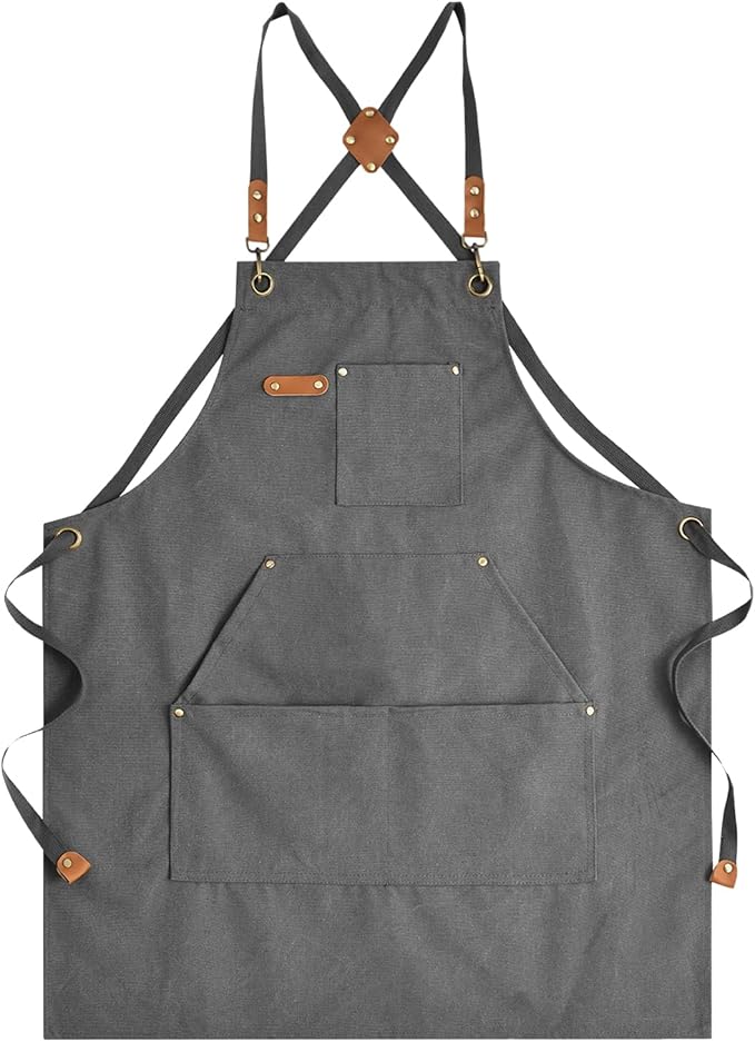 Aoomzoon Canvas Aprons for Men Chef Apron, Work Apron with Large Pockets - 16oz Heavy Duty Cross Back, BBQ, Cooking