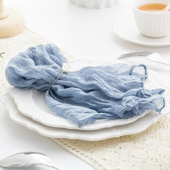 60 Pack Dusty Blue Cheesecloth Napkins Washable 21x21 Inches Dusty Blue Cloth Napkins Set of 60 Bridal Baby Shower Dinner Table Napkins for Wedding Rustic Boho Cotton Gauze Summer Party Table Decor