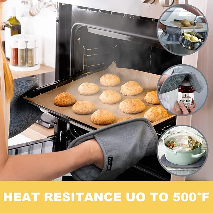 2-Pack Silicone Pot Holders for Kitchen Heat Resistant up to 500°F, Non-Slip Large Hot Pads with Pocket, Quilted Liner Trivets for Countertops Hot Pots and Pans (Yellow)