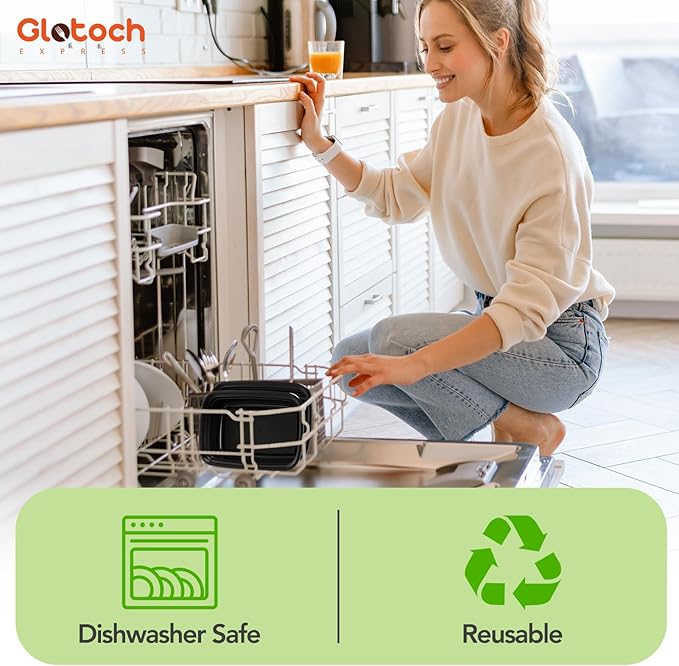 Glotoch 100-Piece (50-Pack) 24 OZ Meal Prep Containers Reusable with Lids, Sturdy Leakproof & Food Safe, Microwave, Freezer, Dishwasher Safe To Go Food Containers, Plastic Take Out Containers, Black
