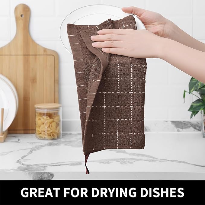 Homaxy 100% Cotton Terry Kitchen Dish Cloths, Ultra Soft and Absorbent Dish Towels for Kitchen, Suitable for Drying and Washing Dishes, 6 Pack, 12 x 12 Inches, Brown