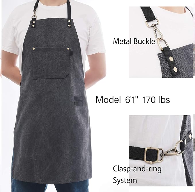 No-Tie Canvas Apron Heavy-Duty 16OZ Work Apron with Front Pocket Extra Long Straps Adjustable M–XXL
