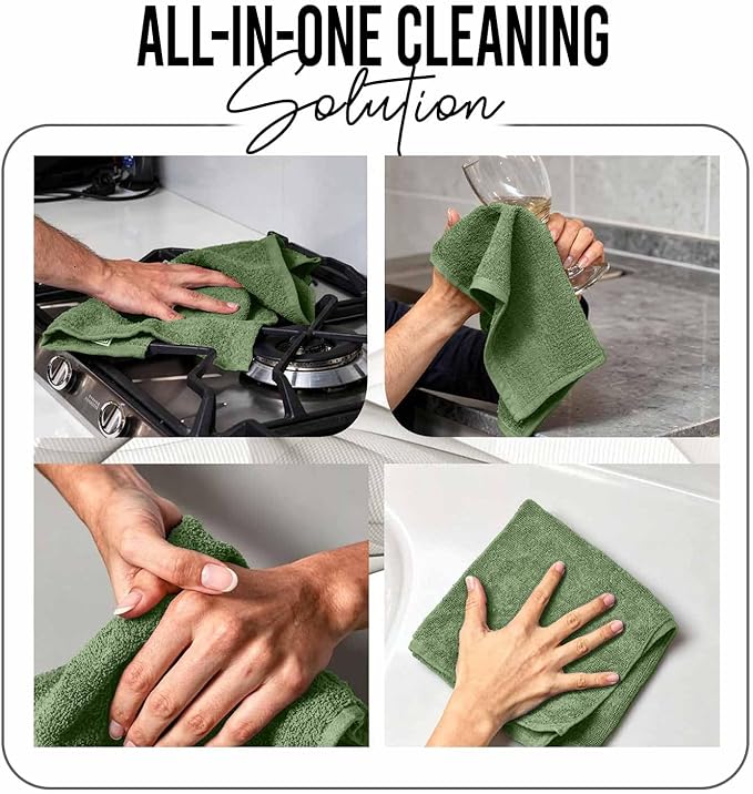 RIVERSIDE Pack of 24 Wash Cloths for Showering, 12 x 12 Inches, Super Soft & Absorbent, 100% Cotton Washcloths Premium Quality Flannel Face Cloths for Bathroom, Gym, Spa (Sage Green, 24 Pack)