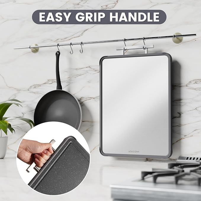 Kikcoin 17"×11" 304 Stainless Steel Cutting Boards for Kitchen, Food Grade BPA-Free Double Sided Cutting Board, Extra Large Non-Toxic Chopping Board for Meat, Vegetables, Cheese & Charcuterie, Black