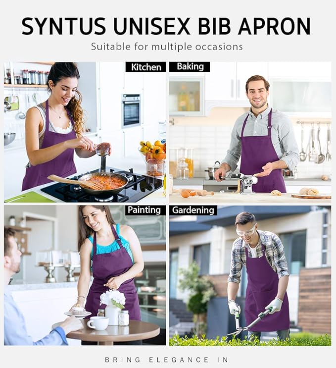 Syntus Apron for Men Women, Adjustable Cooking Kitchen Chef Aprons with 2 Pockets, Cotton/Polycotton/Polyester