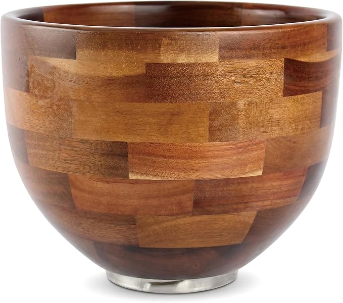 Wood Mixing Bowl Compatible with KitchenAid 4.5 & 5 Qt Tilt-Head Stand Mixer, 5QT Wooden Bowl with Stainless Steel Base, Natural Nonstick Mixing Bowl, Gift for Bakers
